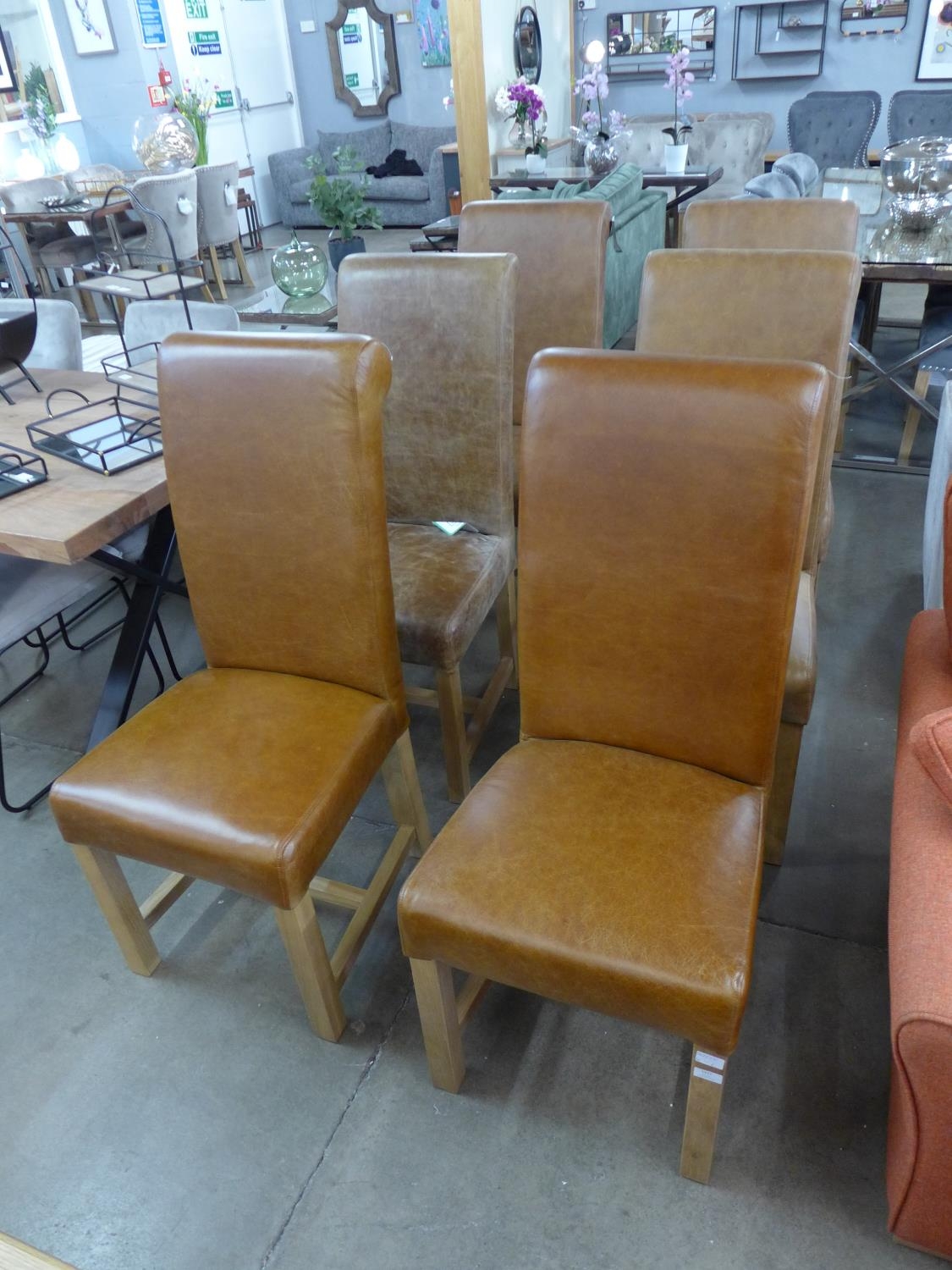 Six brown leather roll top dining chairs auctions & price archive