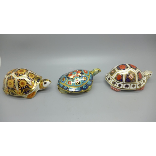 632 - Three Royal Crown Derby Paperweights - Madagascan Tortoise, from the endangered species range for Si... 