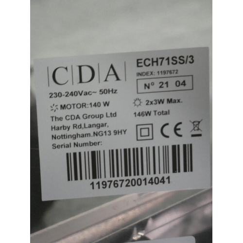 3054 - CDA Chimney Cooker Hood (H820xW700xD500) - model:- ECH71SS, RRP £124.17 inc. VAT * This lot is subje... 