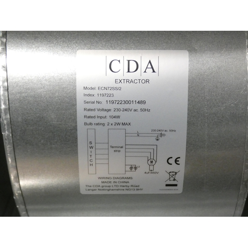 3055 - CDA Flat Glass Chimney Cooker Hood (H640xW700xD500) - model:- ECN72SS, RRP £157.50 inc. VAT * This l... 