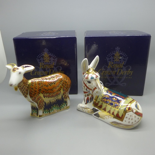 Two Royal Crown Derby paperweights Thistle Donkey, one of a limited
