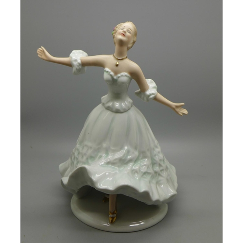 609 - A German Wallendorf porcelain ballerina, 20cm