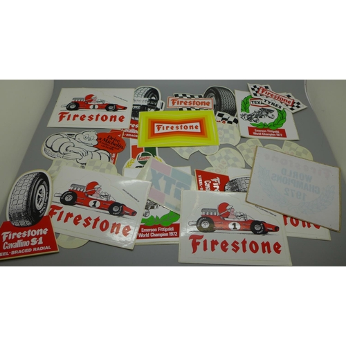 625 - A collection of motor racing advertising stickers, Castrol, Michelin and Firestone
