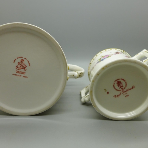 629 - A Royal Crown Derby Royal Antoinette loving cup and a Derby Ceramic Art Studios Hamilton Imari perso... 