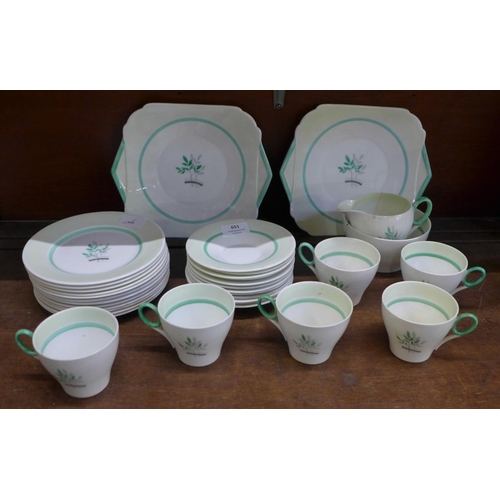 651 - A Shelley Oxford tea set, serial no. C12387 including six cups, twelve saucers, twelve tea plates, t... 
