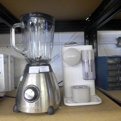 2062 - A Daewoo stainless steel and glass food blender, plus a Delonghi Nespresso coffee machine and Pifco ... 