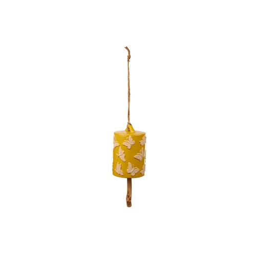 1311 - A yellow ceramic windchime decorated with a butterfly print (7GD22006)   *