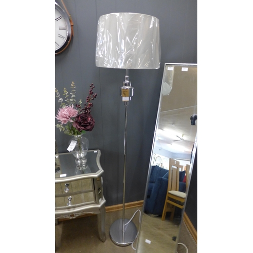 1313 - A chrome floor lamp with grey faux silk shade (EUBT67650)   #
