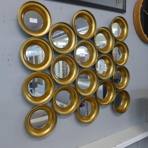 1314 - A wall art display of eighteen circular mirrors, H 76cms x W 68cms (M1084649)   #