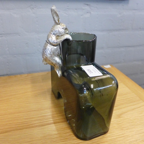1316 - A Marly grey glass bottle vase, H 15.5cms (505941339780614)   # and a Pippa Hare pot hanger (5059413... 