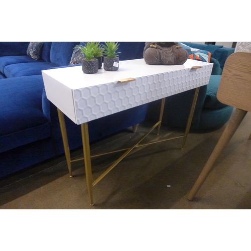 1321 - A white one drawer console table with gold legs