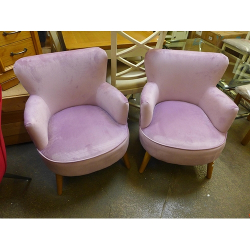 1326 - A pair of Charleston violet velvet small armchairs