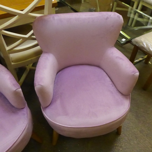 1326 - A pair of Charleston violet velvet small armchairs