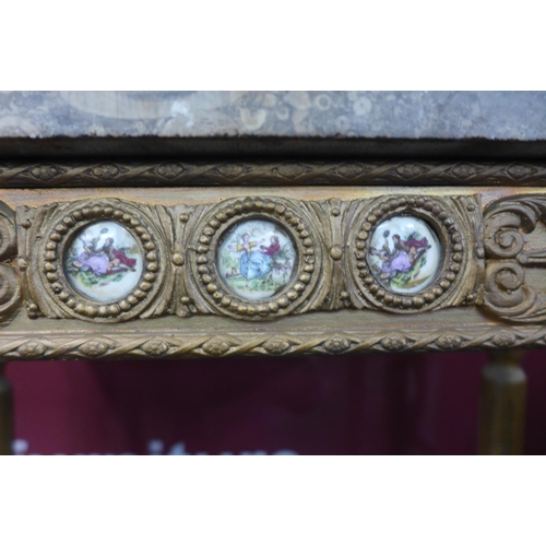 17 - A small French gilt wood and fossil marble topped console table