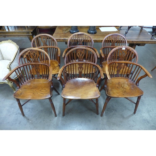 3 - A set of six 19th Century elm and burr yew Windsor chairs, East Midlands region