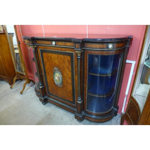 30 - A Victorian amboyna, ebonised and gilt metal mounted credenza, with Sevres style painted porcelain p... 