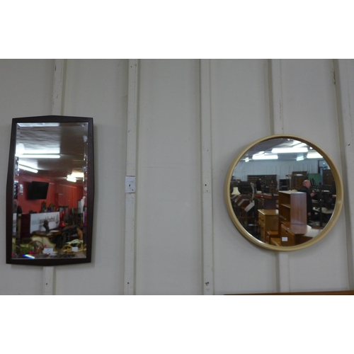 47 - A teak framed mirror and a cream perspex framed mirror