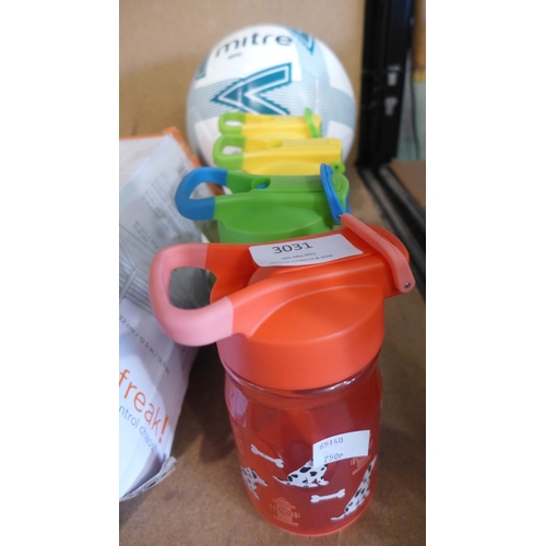 3031 - Mitre Football Size:5, & 4 Hydrate Kids Water Bottles      (250A -156,173,174)  * This lot is subjec... 