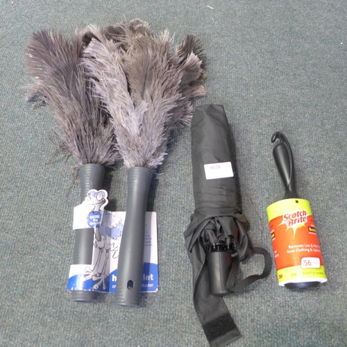 3034 - Shedrain Slim Umbrella, 2 Ostrich Feather Dusters & a Pet Hair Fabric Roller  (250A -188)  * This lo... 