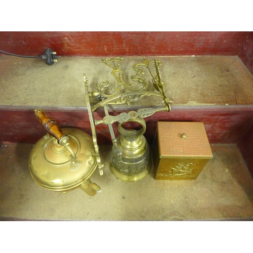 2051 - Box of brass - kettle, bell, box, etc.