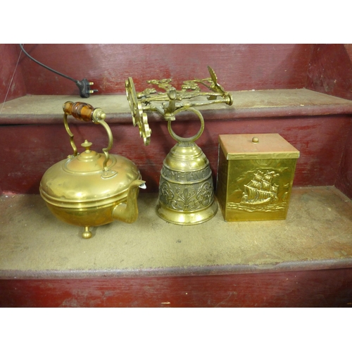 2051 - Box of brass - kettle, bell, box, etc.