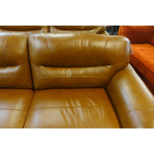 1301 - A pair of Regency tan leather three seater sofas
