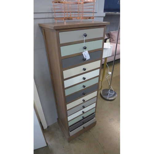 1310 - A loft pine wood sage multi-coloured thirteen drawer unit (76-52295)   #