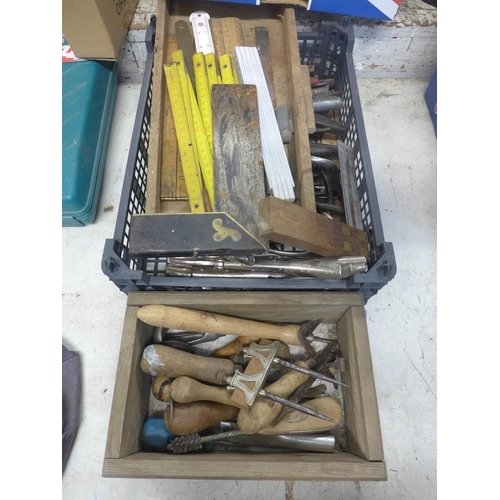 2012 - 3 Boxes of tools: square rules, axes & qty. of pliers