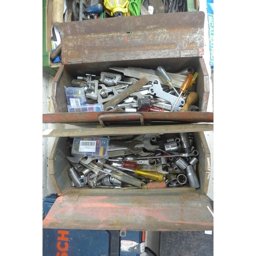2018 - 2 Metal tool boxes containing spanners, sockets, files, screwdrivers