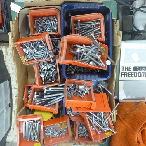 2036 - 500+ nuts and bolts with washers and Lin bins
