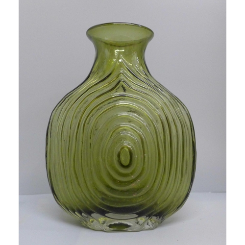 602 - A Whitefriars vase, pattern no. 9828 made in 1974, in sage green, 26cm