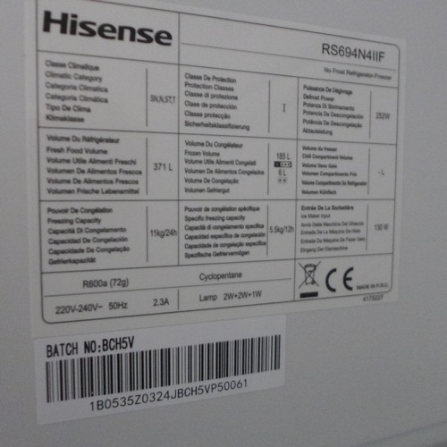 3028 - Hisense Side-By-Side Stainless Steel Fridge Freezer (Model: RS694N4IIF) (4110-25)   Original RRP £66... 