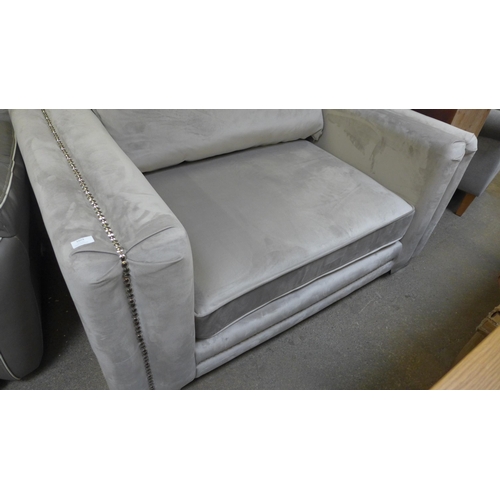 1329 - A Regency silver velvet and studded three seater sofa and love seat (original RRP £1898) (small tear... 