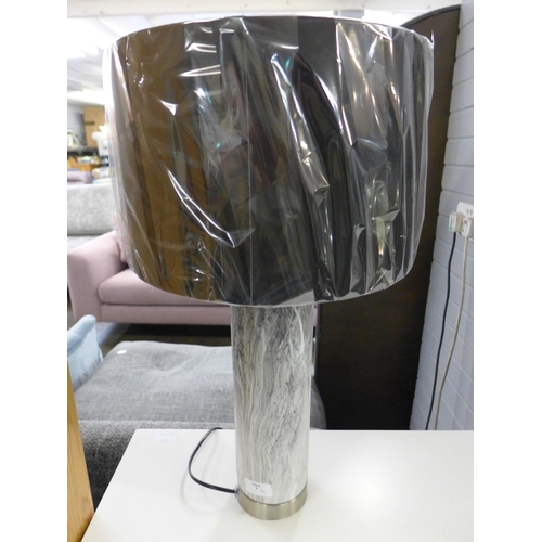 1414 - A Carrara grey marble effect table lamp with black cotton shade (30-787-C38)   #