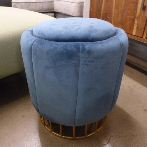 1469 - A blue upholstered footstool with gold base