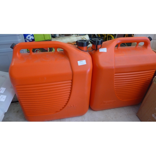 2043 - A pair of 30ltr petrol cannisters  (vinyl)