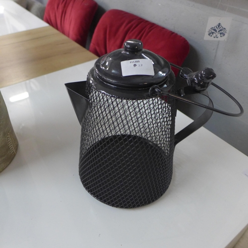 1318 - A black coffee pot bird feeder, H 23cms (505941340171806)   #