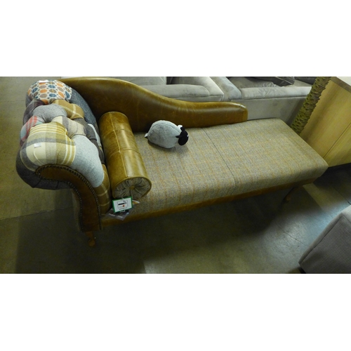 1459 - A Fast Track Chester patchwork and cerato leather button back left hand facing chaise with bolster c... 