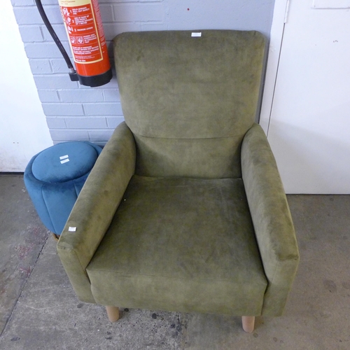 1463 - A forest green velvet low side armchair