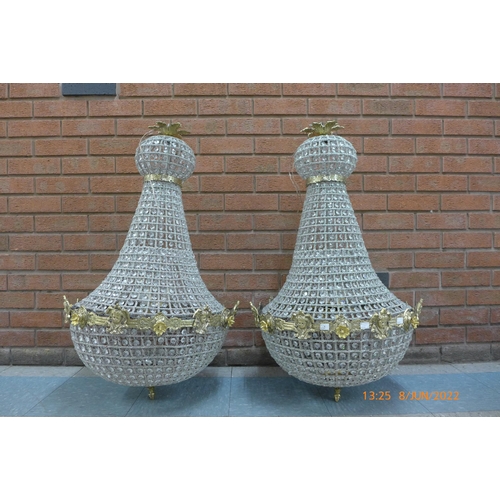 599 - A pair of French Empire style bag shaped chandeliers