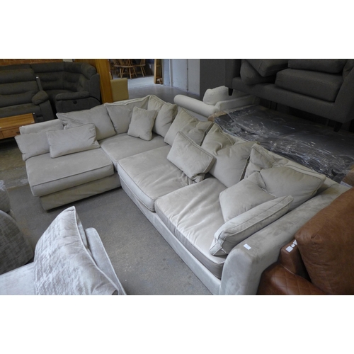1303 - A champagne velvet LHF corner sofa and footstool