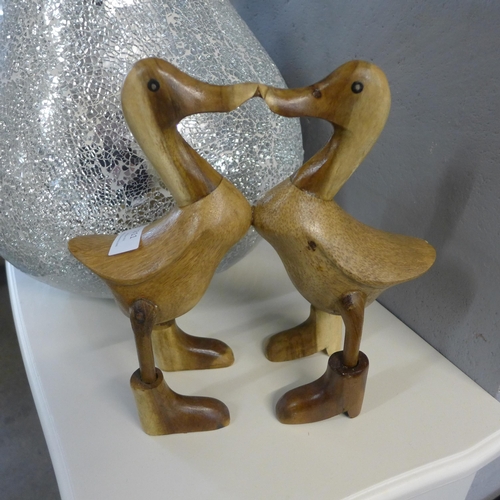 1307 - A pair of hand crafted wooden kissing ducks, H 25cms (DCK0613)   #