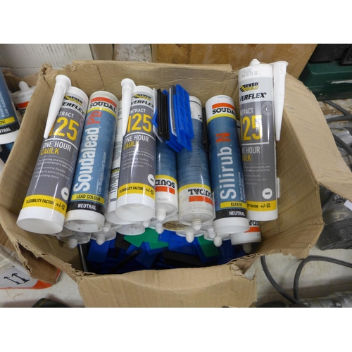 2040 - 20 mixed Soudal clear silicone, lead sealant and caulk and window frame packing pieces