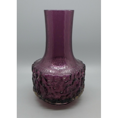 624 - A Whitefriars glass mallet vase in aubergine, small chip on the rim, 18.5cm