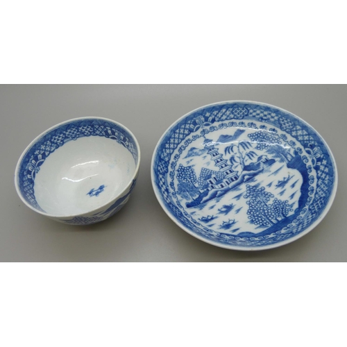 650 - A blue and white tea bowl and saucer, Cookworthy and Champions factory 1770-1781