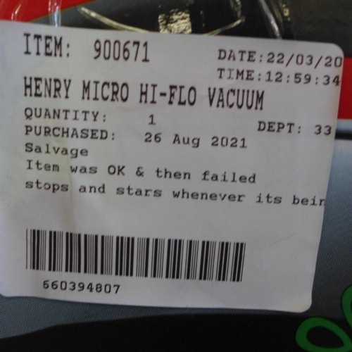 3024 - Henry Micro Hi-Flo Vacuum Cleaner- 900671/Hvr200M  , Original RRP £129.99 + vat   (254-102)   * This... 
