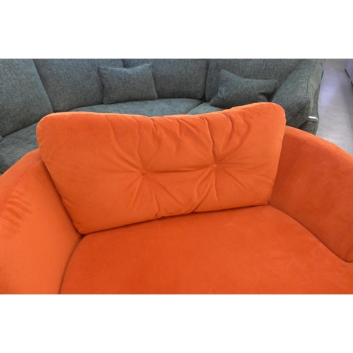 1345 - A tangerine velvet upholstered love seat
