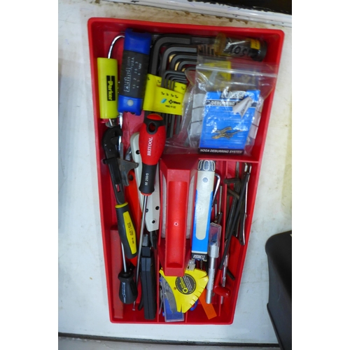 2004 - 4 Tool boxes with approx. 80-100 tools including screwdrivers, Stanley blades, allen keys and pliers