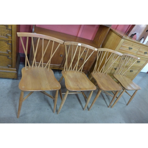 4 - A set of four Ercol Blonde elm and beech Candlestick Lattice dining chairs