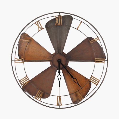 1355 - A fan design metal wall clock, H 62cm (71-20729)   #